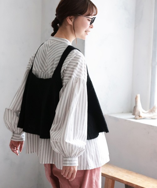 soulberry（ソウルベリー）の「ベストに合わせる、やさしいストライプのブラウス（シャツ/ブラウス・レディース・オフホワイト・5L/4L/3L/LL/L/M）」の6枚目の写真