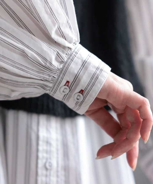 soulberry（ソウルベリー）の「ベストに合わせる、やさしいストライプのブラウス（シャツ/ブラウス・レディース・オフホワイト・5L/4L/3L/LL/L/M）」の22枚目の写真