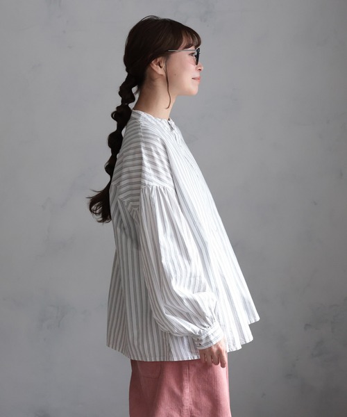 soulberry（ソウルベリー）の「ベストに合わせる、やさしいストライプのブラウス（シャツ/ブラウス・レディース・オフホワイト・5L/4L/3L/LL/L/M）」の8枚目の写真