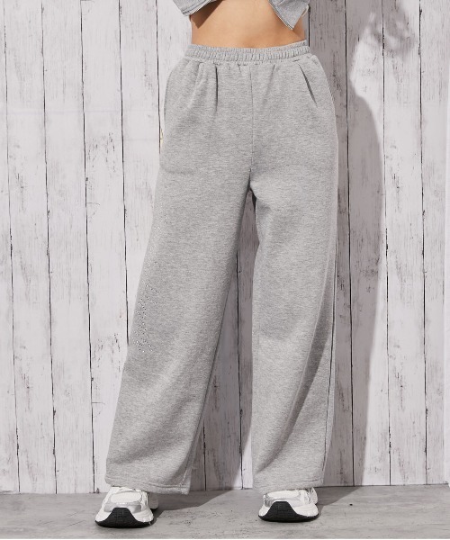 新品 STONE  ホワイト スウェットハーフパンツ M ロゴ セール】《ロゴストーン×裏起毛》ストレートスウェットパンツ 秋冬