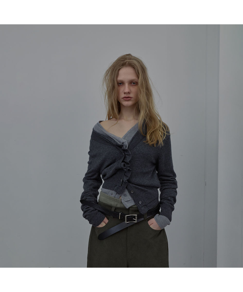 LCDC TM(エルシーディーシーティーエム)の「DOUBLE-LAYER WAVY CARDIGAN (CHARCOAL)(カーディガン/ボレロ・レディース・その他・OS)」の5枚目の写真
