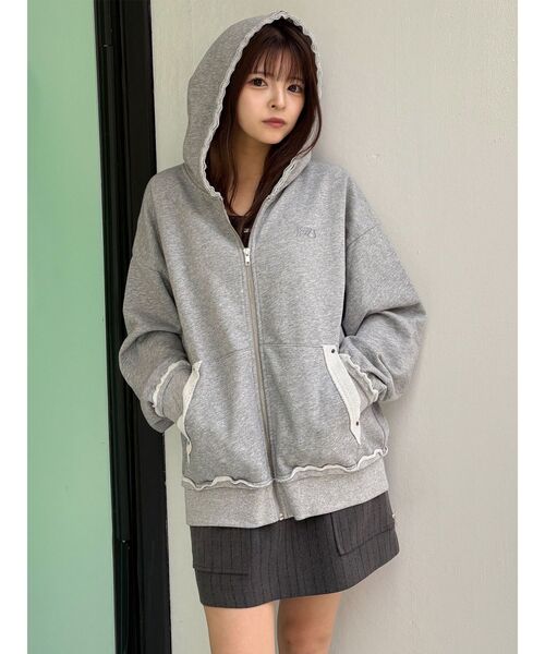 MURUA（ムルーア）の「ジップルーズフーディ（パーカー・レディース・ブラウン/グレー/ブラック・FREE）」の8枚目の写真