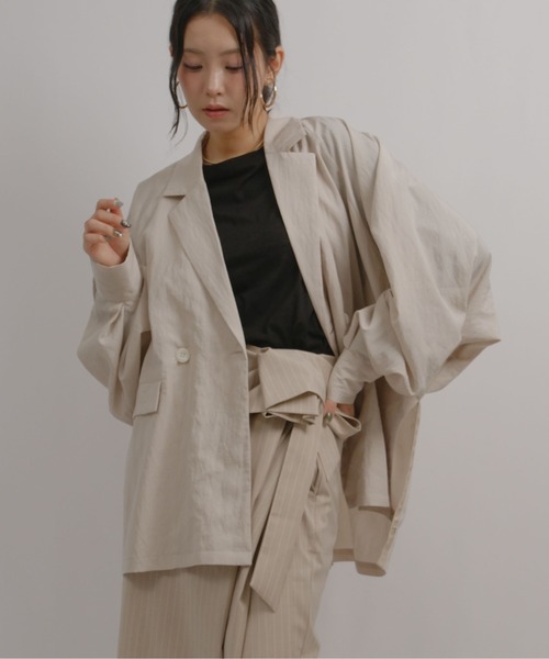 palm RICHE(ポームリシュ)の「ワッシャーオーバージャケット(ノーカラージャケット・レディース・ライトグリーン/ブラック/グレイッシュベージュ・M)」の3枚目の写真