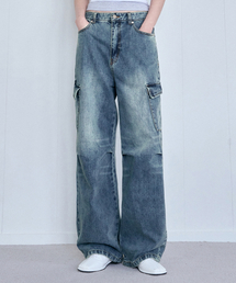 サンディッドカーゴワイドデニムパンツ [VINTAGE BLUE]