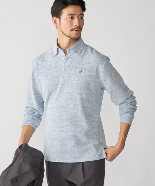 SHIPS（シップス）の「【WEB限定】SHIPS: リネンミックス カラーネップ ボタンダウン ロングスリーブ ポロシャツ（ポロシャツ・メンズ・ブラック/グリーン/ネイビー・SMALL/MEDIUM/LARGE/X-LARGE）」の3枚目の写真