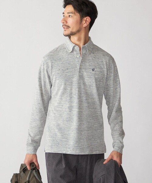 SHIPS（シップス）の「【WEB限定】SHIPS: リネンミックス カラーネップ ボタンダウン ロングスリーブ ポロシャツ（ポロシャツ・メンズ・ブラック/グリーン/ネイビー・SMALL/MEDIUM/LARGE/X-LARGE）」の2枚目の写真