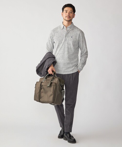 SHIPS（シップス）の「【WEB限定】SHIPS: リネンミックス カラーネップ ボタンダウン ロングスリーブ ポロシャツ（ポロシャツ・メンズ・ブラック/グリーン/ネイビー・SMALL/MEDIUM/LARGE/X-LARGE）」の4枚目の写真