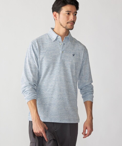 SHIPS（シップス）の「【WEB限定】SHIPS: リネンミックス カラーネップ ボタンダウン ロングスリーブ ポロシャツ（ポロシャツ・メンズ・ブラック/グリーン/ネイビー・SMALL/MEDIUM/LARGE/X-LARGE）」の20枚目の写真