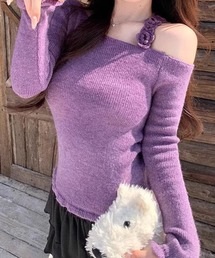 ♡【新品タグ付き】moripon ワンショルダー ニット セール】2WAYクロスデザインショートニット（ニット/セーター