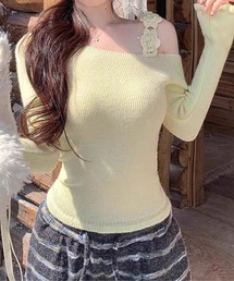 ♡【新品タグ付き】moripon ワンショルダー ニット セール】2WAYクロスデザインショートニット（ニット/セーター