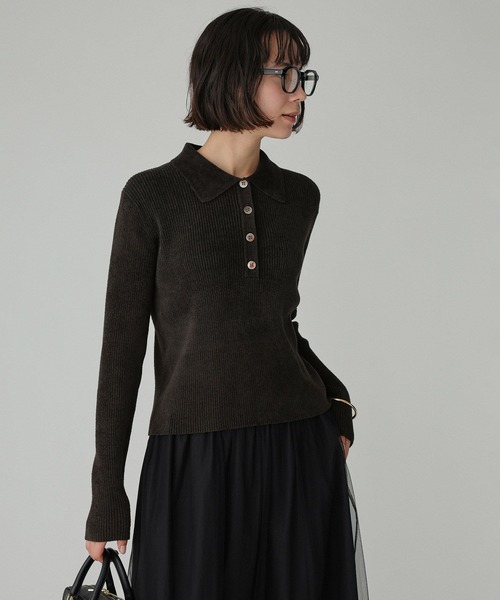 BABYLONE（バビロン）の「ベロアポロニット（ニット/セーター・レディース・ホワイト/チャコール・フリー）」の6枚目の写真