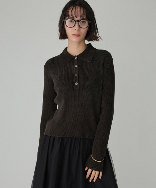 BABYLONE（バビロン）の「ベロアポロニット（ニット/セーター・レディース・ホワイト/チャコール・フリー）」の3枚目の写真