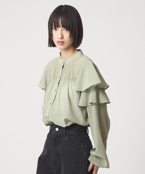 EMMEL REFINES（エメルリファインズ）の「＜EMMEL REFINES＞EM ヨウリュウフリル スタンドカラー ブラウス（シャツ/ブラウス・レディース・オフホワイト/ライトブルー/ライム・FREE）」の11枚目の写真