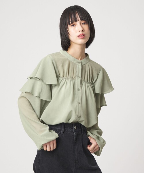 EMMEL REFINES（エメルリファインズ）の「＜EMMEL REFINES＞EM ヨウリュウフリル スタンドカラー ブラウス（シャツ/ブラウス・レディース・オフホワイト/ライトブルー/ライム・FREE）」の12枚目の写真