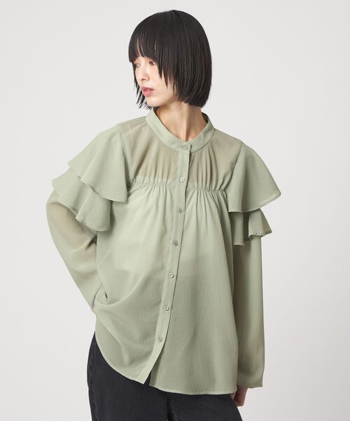 EMMEL REFINES（エメルリファインズ）の「＜EMMEL REFINES＞EM ヨウリュウフリル スタンドカラー ブラウス（シャツ/ブラウス・レディース・オフホワイト/ライトブルー/ライム・FREE）」の14枚目の写真