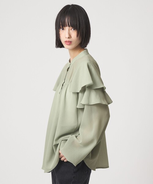 EMMEL REFINES（エメルリファインズ）の「＜EMMEL REFINES＞EM ヨウリュウフリル スタンドカラー ブラウス（シャツ/ブラウス・レディース・オフホワイト/ライトブルー/ライム・FREE）」の15枚目の写真