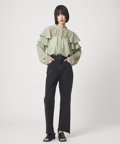 EMMEL REFINES（エメルリファインズ）の「＜EMMEL REFINES＞EM ヨウリュウフリル スタンドカラー ブラウス（シャツ/ブラウス・レディース・オフホワイト/ライトブルー/ライム・FREE）」の16枚目の写真