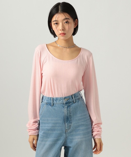 BAYFLOW(ベイフロー)の「袖シャーリングロングスリーブプルオーバー(Tシャツ/カットソー・レディース・ライトブルー/ピンク・FREE)」の2枚目の写真