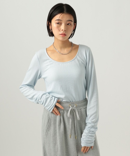 BAYFLOW(ベイフロー)の「袖シャーリングロングスリーブプルオーバー(Tシャツ/カットソー・レディース・ライトブルー/ピンク・FREE)」の1枚目の写真