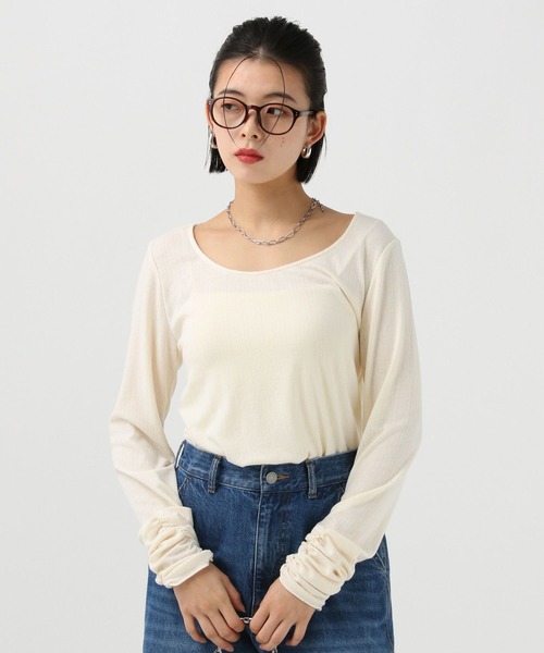 BAYFLOW（ベイフロー）の「袖シャーリングロングスリーブプルオーバー（Tシャツ/カットソー・レディース・ライトブルー/ピンク/グレー/オフホワイト・FREE）」の9枚目の写真