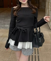 rienda | チュールレイヤードペプラムニットトップス 春服(ニット/セーター)