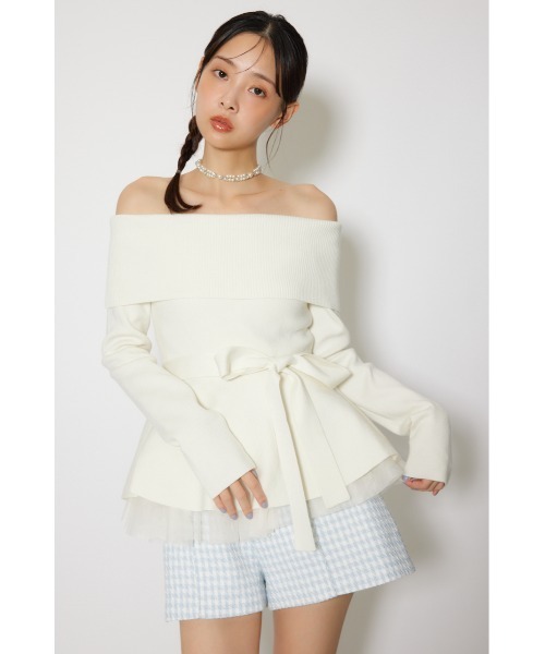 rienda（リエンダ）の「チュールレイヤードペプラムニットトップス 春服（ニット/セーター・レディース・ブラック/ブルー/ピンク/ホワイト・FREE）」の14枚目の写真