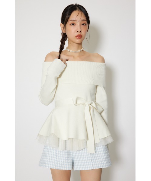 rienda（リエンダ）の「チュールレイヤードペプラムニットトップス 春服（ニット/セーター・レディース・ブラック/ブルー/ピンク/ホワイト・FREE）」の15枚目の写真