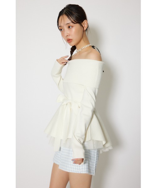 rienda（リエンダ）の「チュールレイヤードペプラムニットトップス 春服（ニット/セーター・レディース・ブラック/ブルー/ピンク/ホワイト・FREE）」の16枚目の写真