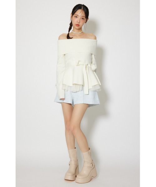 rienda（リエンダ）の「チュールレイヤードペプラムニットトップス 春服（ニット/セーター・レディース・ブラック/ブルー/ピンク/ホワイト・FREE）」の18枚目の写真