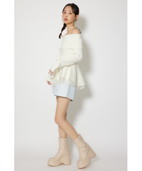 rienda（リエンダ）の「チュールレイヤードペプラムニットトップス 春服（ニット/セーター・レディース・ブラック/ブルー/ピンク/ホワイト・FREE）」の8枚目の写真