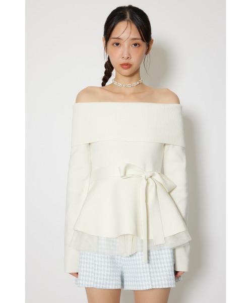 rienda（リエンダ）の「チュールレイヤードペプラムニットトップス 春服（ニット/セーター・レディース・ブラック/ブルー/ピンク/ホワイト・FREE）」の9枚目の写真