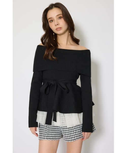 rienda（リエンダ）の「チュールレイヤードペプラムニットトップス 春服（ニット/セーター・レディース・ブラック/ブルー/ピンク/ホワイト・FREE）」の10枚目の写真