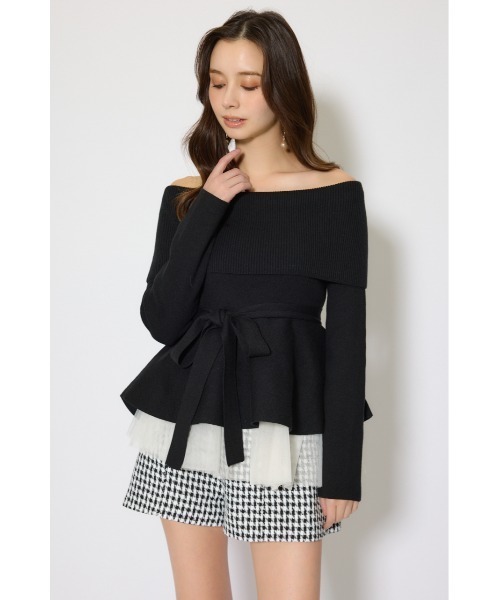 rienda（リエンダ）の「チュールレイヤードペプラムニットトップス 春服（ニット/セーター・レディース・ブラック/ブルー/ピンク/ホワイト・FREE）」の11枚目の写真