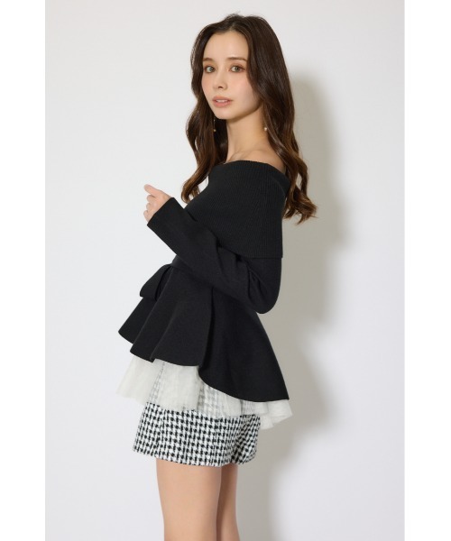 rienda（リエンダ）の「チュールレイヤードペプラムニットトップス 春服（ニット/セーター・レディース・ブラック/ブルー/ピンク/ホワイト・FREE）」の12枚目の写真