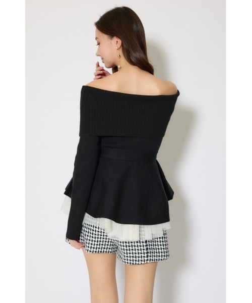 rienda（リエンダ）の「チュールレイヤードペプラムニットトップス 春服（ニット/セーター・レディース・ブラック/ブルー/ピンク/ホワイト・FREE）」の13枚目の写真