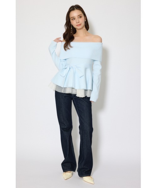 チュールレイヤードペプラムニットトップス 春服（ニット/セーター