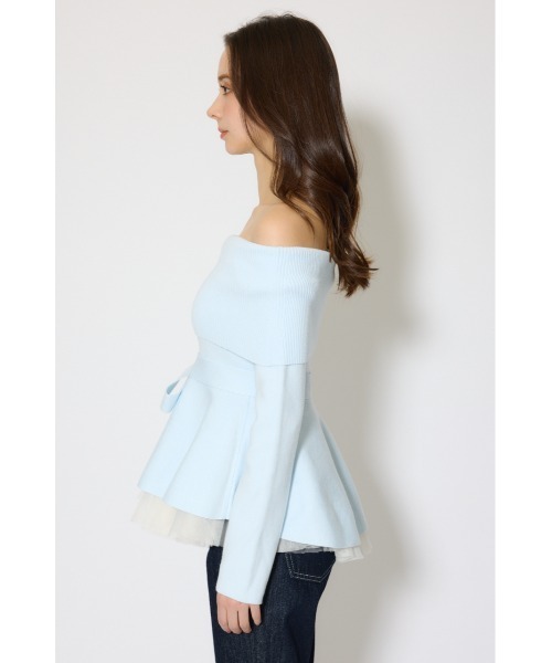 rienda（リエンダ）の「チュールレイヤードペプラムニットトップス 春服（ニット/セーター・レディース・ブラック/ブルー/ピンク/ホワイト・FREE）」の6枚目の写真