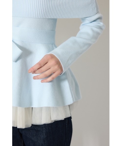 rienda（リエンダ）の「チュールレイヤードペプラムニットトップス 春服（ニット/セーター・レディース・ブラック/ブルー/ピンク/ホワイト・FREE）」の20枚目の写真