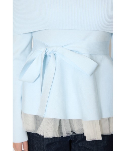 rienda（リエンダ）の「チュールレイヤードペプラムニットトップス 春服（ニット/セーター・レディース・ブラック/ブルー/ピンク/ホワイト・FREE）」の21枚目の写真
