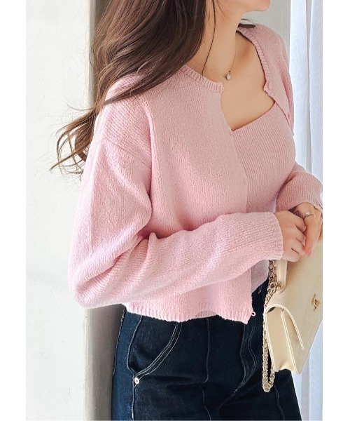 LUDICRUM(ルーディクルム)の「Loop yarn knit cardigan(カーディガン/ボレロ・レディース・ピンク/ブラック/オフホワイト・FREE)」の3枚目の写真