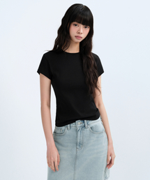 ウィメンズスリムクルーネックTシャツ[ブラック]