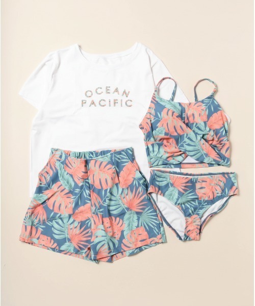 Ocean Pacific（オーシャンパシフィック）の「【OP/オーピー】レディースビキニ水着4点セット　水陸両用　半袖ラッシュガード　ボードショーツ付き　総柄ビキニ(水着)（水着・レディース・オフホワイト/ネイビー/ベージュ・SMALL/MEDIUM）」の3枚目の写真