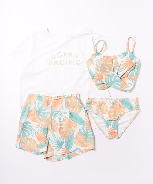 Ocean Pacific（オーシャンパシフィック）の「【OP/オーピー】レディースビキニ水着4点セット　水陸両用　半袖ラッシュガード　ボードショーツ付き　総柄ビキニ(水着)（水着・レディース・オフホワイト/ネイビー/ベージュ・SMALL/MEDIUM）」の4枚目の写真