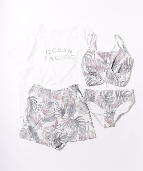 Ocean Pacific（オーシャンパシフィック）の「【OP/オーピー】レディースビキニ水着4点セット　水陸両用　半袖ラッシュガード　ボードショーツ付き　総柄ビキニ(水着)（水着・レディース・オフホワイト/ネイビー/ベージュ・SMALL/MEDIUM）」の5枚目の写真