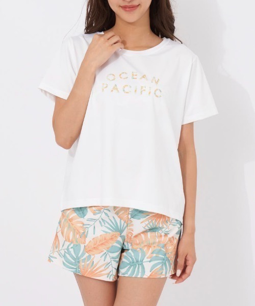 Ocean Pacific（オーシャンパシフィック）の「【OP/オーピー】レディースビキニ水着4点セット　水陸両用　半袖ラッシュガード　ボードショーツ付き　総柄ビキニ(水着)（水着・レディース・オフホワイト/ネイビー/ベージュ・SMALL/MEDIUM）」の15枚目の写真