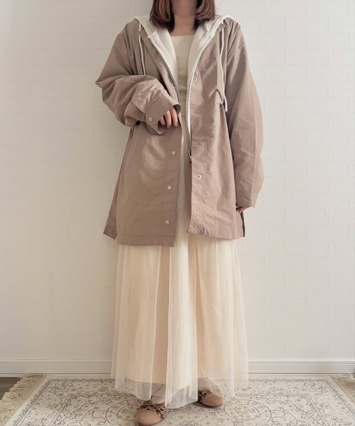 libelle more（リベル モア）の「【防花粉加工】ナイロンノーカラーコート（ノーカラーコート・レディース・アイボリー/グレイッシュベージュ/カーキ/ブラック/モカ/ネイビー・M/L）」の4枚目の写真