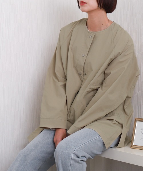 libelle more（リベル モア）の「【防花粉加工】ナイロンノーカラーコート（ノーカラーコート・レディース・アイボリー/グレイッシュベージュ/カーキ/ブラック/モカ/ネイビー・M/L）」の11枚目の写真