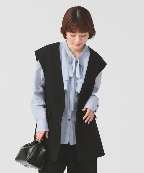 Ray BEAMS（レイビームス）の「ボウタイ Wヨーク ブラウス（シャツ/ブラウス・レディース・サックスブルー/オフホワイト・ONE SIZE）」の2枚目の写真