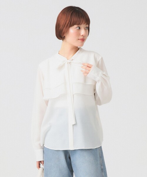 Ray BEAMS（レイビームス）の「ボウタイ Wヨーク ブラウス（シャツ/ブラウス・レディース・サックスブルー/オフホワイト・ONE SIZE）」の6枚目の写真