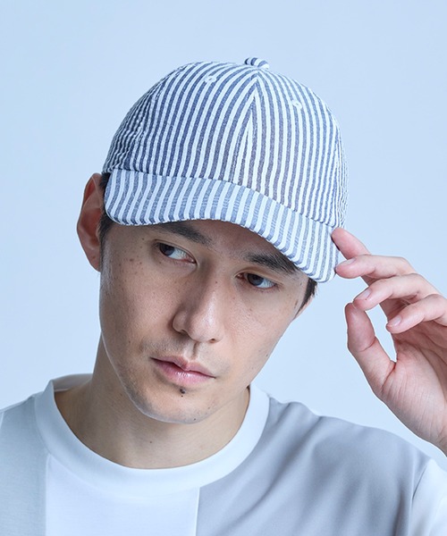 UNION STATION（ユニオンステーション）の「シアサッカー6パネルキャップ（キャップ・メンズ・ブラック/ホワイト×ネイビー・FREE）」の4枚目の写真